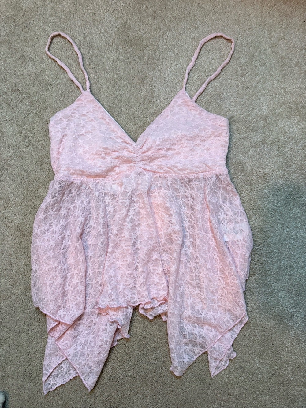 T.J.Maxx Light Pink Lace Handkerchief-Hem Cami